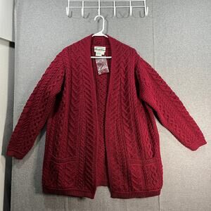 Aran Craft Petite Merino Wool Open Front Cardigan Sweater Wine Berry XLP